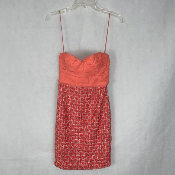 Alice + Olivia Coral Pink Tweed Bustier Style Dress Size 2 NWT - Picture 2 of 6